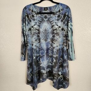 NWT CalStyle tie-dye long sleeve blouse blue green